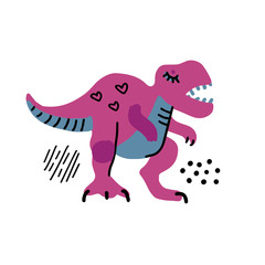 Cartoon little dinosaur. Cute dino color hand drawn character. T-rex flat handdrawn clipart. Sketch jurassic reptile. Isolated scandinavian cartoon illustration for kids game, textile, book