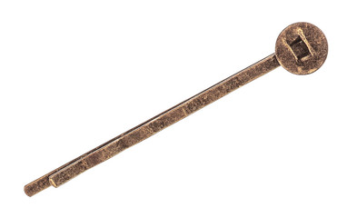 Brass hairpin invisible on an isolated white background