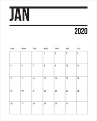 January 2020 desk calendar vector illustration