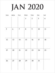 January 2020 desk calendar vector illustration