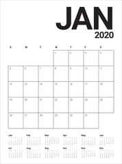 January 2020 desk calendar vector illustration