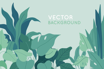Vector illustration in simple flat style with copy space for text - background with plants and leaves
