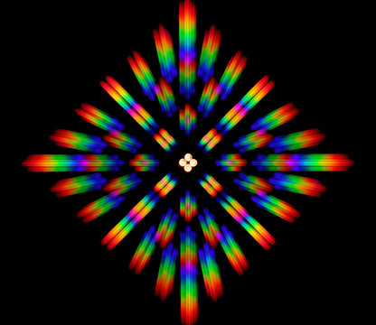 Photo of the diffraction pattern of LED array light, comprising a large number of diffraction orders obtained by the thin phase gratings