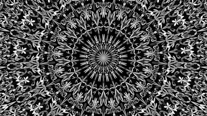 Grey abstract floral kaleidoscope mandala ornament background - oriental vector graphic