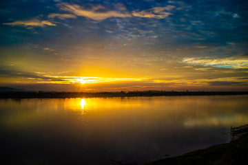 Fototapeta na wymiar Sunrise in the morning at Nakhon Panom province of Thailand. Beside Mekong river