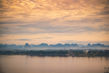 Fototapeta na wymiar Mekong river view in the morning at Nakhon Panom province of Thailand