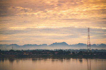Mekong river view in the morning at Nakhon Panom province of Thailand