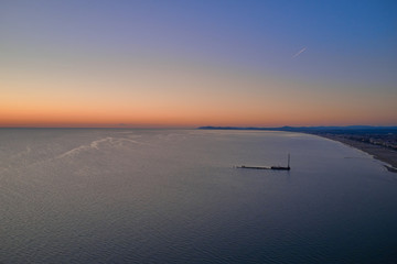 The famous resort of Rimini, Italy. Aerial view of Rimini. Coastline