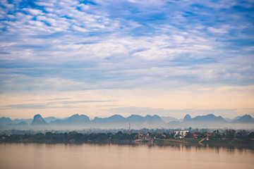 Mekong river view in the morning at Nakhon Panom province of Thailand.