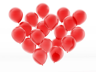 Flying red balloons isolated on white background. 3D illustration