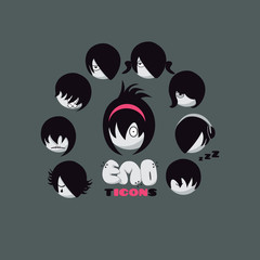 Set of vector emoticons. Emo style. Boys and Girls