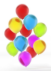 Flying multi colored balloons isolated on white background. 3D illustration