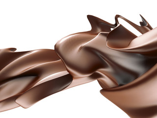 Shiny chocolate liquid splash on white background