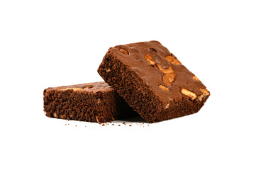Fototapeta na wymiar Chocolate brownie cake isolated on white background