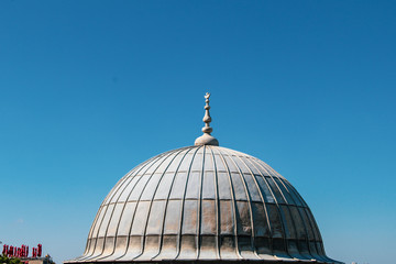 Fototapeta na wymiar Minaret and dome of Suleymanie Mosque with Istanbul city background in Istanbul in Turkey 
