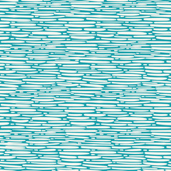 Hand drawn dense white basket weave design in random geometric layout. Seamless vector pattern on aqua blue background. Great for wellbeing, cosmetic products, summer, packaging, stationery, texture