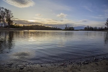 Sunset timelapse view of Mina de São Domingos, Tapada Grande River Beach lagoon, famous tourist destination, Alentejo, Portugal.
