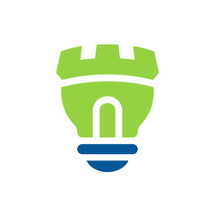 Castle light bulb logo icon, green color lamp symbol, vector illustration design