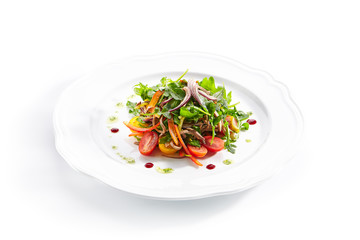 Gourmet Salad with Sliced Beef Tongue, Vegetables and Pesto