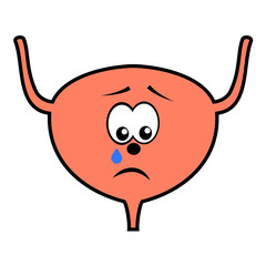 Unhappy unhealthy crying urinary bladder  cartoon character vector icon isolated on white.