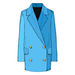 vector, isolated, blue fashionable women coat