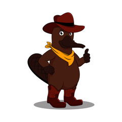 cartoon platypus wearing  cowboy hat and boots