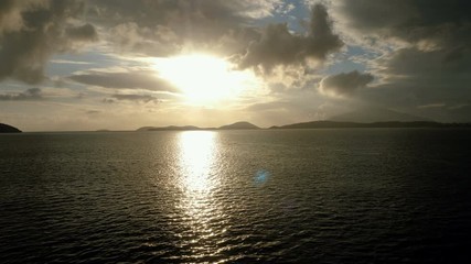 Rocky headland and scenic coastline of Corfu. Landscape of the Mediterranean sea in Greece at sunset. 4K