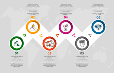 Vector infographic 3D template circles for six arrow, diagram, graph, presentation. Business concept with 6 options. Blank space for content, step for step, timeline, workflow, marketing, web