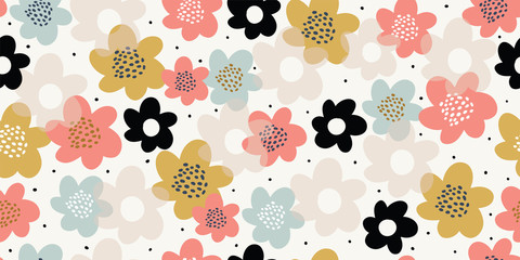 Elegant seamless pattern with colorful flowers