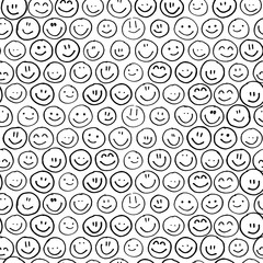 Smile icon. Many smiles. Vector seamless pattern. Customized color. For printing on fabric, postcards, social media post, advertising. Happy emotion, happy face, smiling face. Fun doodle background.