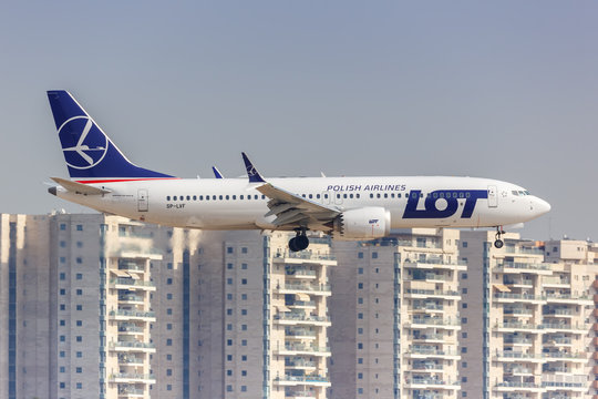 LOT Polish Airlines Boeing 737 MAX 8 Airplane Tel Aviv Airport