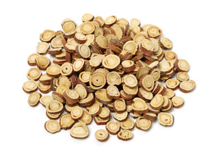 Licorice roots on white background