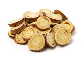 Licorice roots on white background