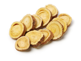 Licorice roots on white background