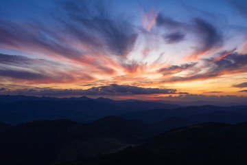 Very beautiful color sunset in the mountains