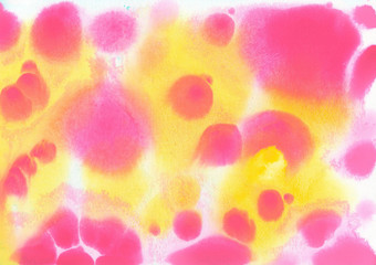 Beautiful abstract smudges and gradient of yellow, pink and white colors in hand painted watercolor background spring summer holyday design