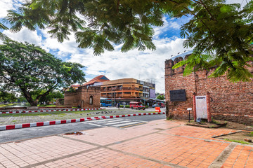 Tha Phae Gate Chiang Mai old town city and street ancient wall at moat (chang phuak gate) is a major tourist attraction in Chiang Mai Northern Thailand.