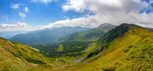Fototapeta na wymiar Panorama of Carpathian mountains in summer sunny day