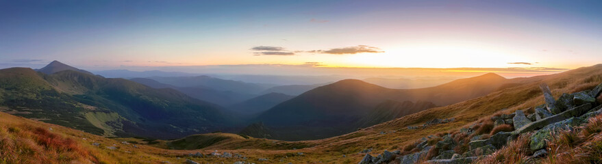 Majestic sunrise in the mountains landscape. Carpathian, Ukraine, Europe.