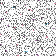 Doodle pattern with dots, hearts, stars and waves. Abstract texture vector texture for textile, wrapping, fabric, wallpapers and other surfaces. Geometric seamless background. Color outline vector
