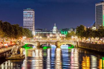 O'Connell Bridge in Dublin, Ireland at Night