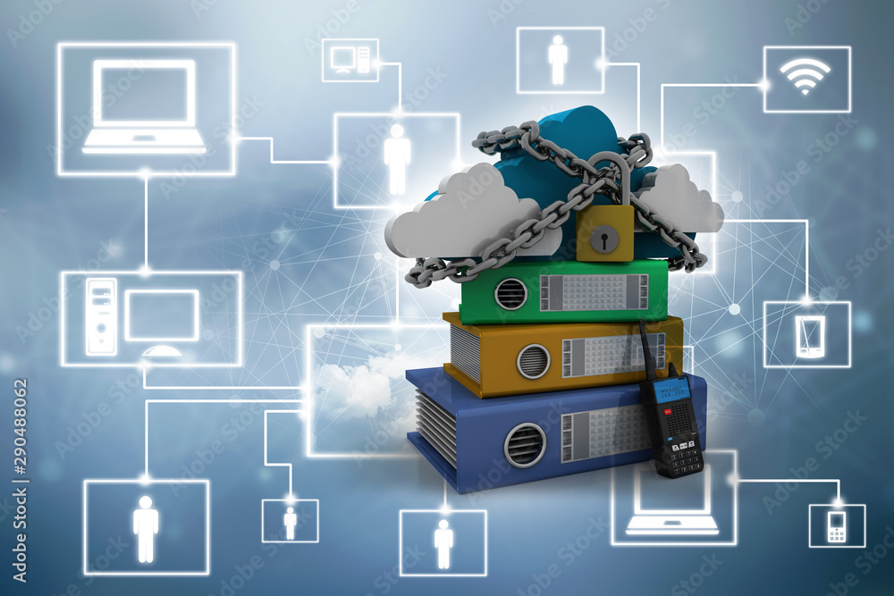 Poster 3d rendering cloud folder lock with latest radio transceivers