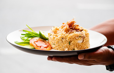 seafood fried rice traditional thai food.