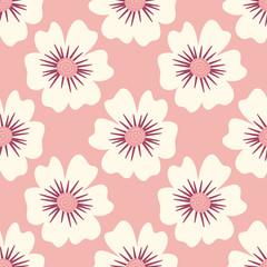 Seamless pattern of large white flowers on a pink background.