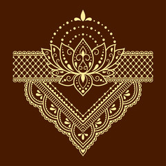 Lotus mehndi flower pattern for Henna drawing and tattoo. Decoration in oriental, Indian style. Doodle ornament. Outline hand draw vector illustration.