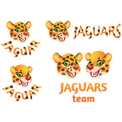 Obraz na płótnie Canvas Four types of cartoon logos with jaguar heads and text