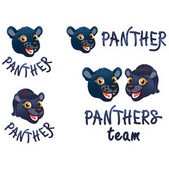 Four types of cartoon logos with panther heads and text