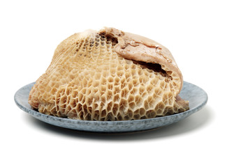 Boiled tripe on white background