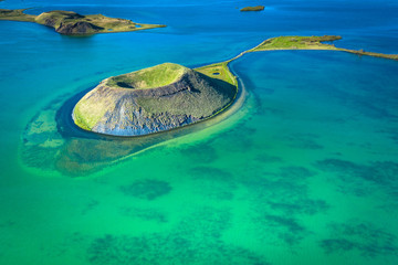 Myvatn Lake landscape at North Iceland. Wiew from above