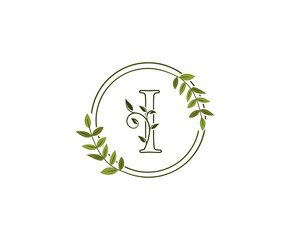 Circle nature letter I leaf icon logo design concept, floral logo I icon design.
